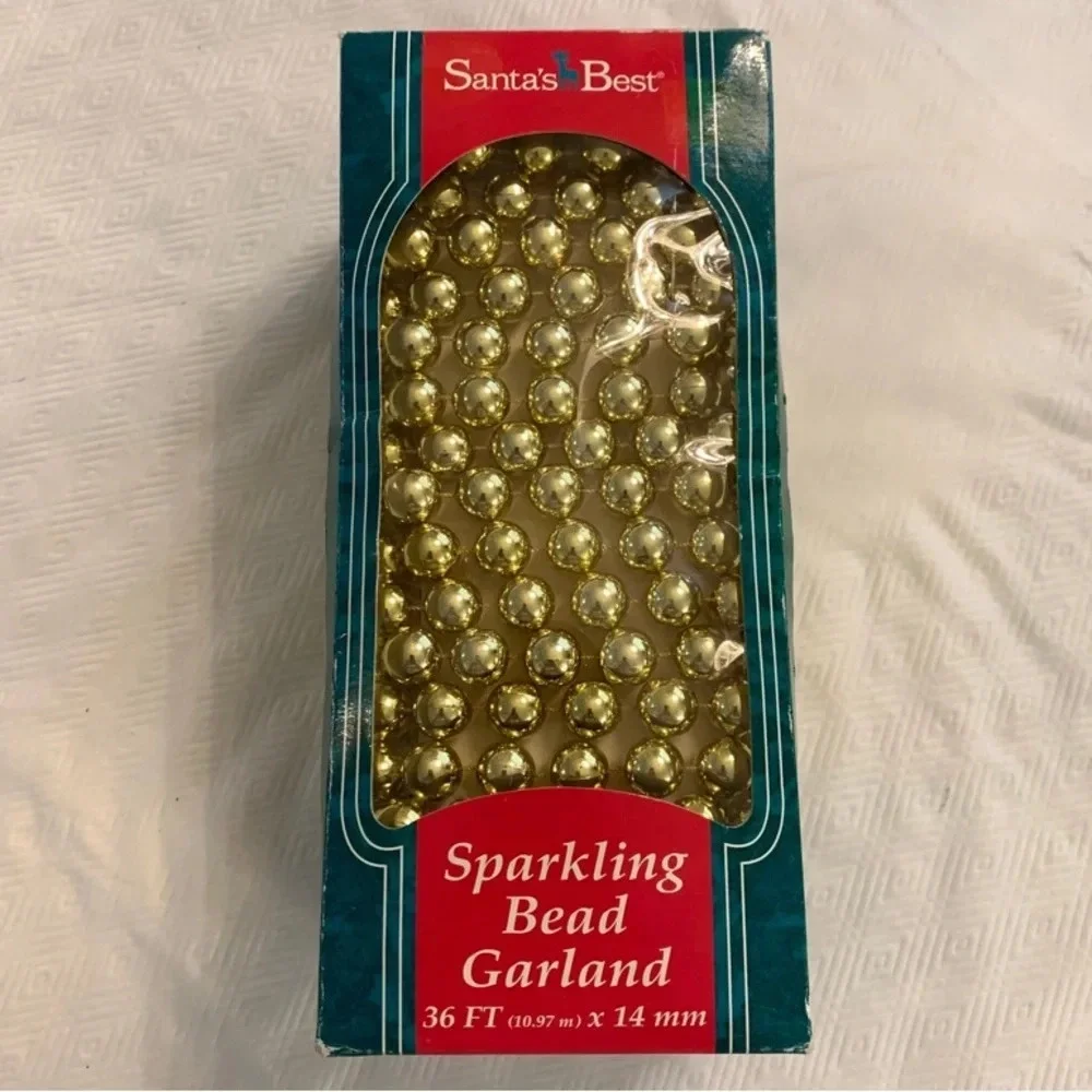 New Gold Sparkling Beaded Garland 36 Feet Christmas Tree Decoration Santa’s Best